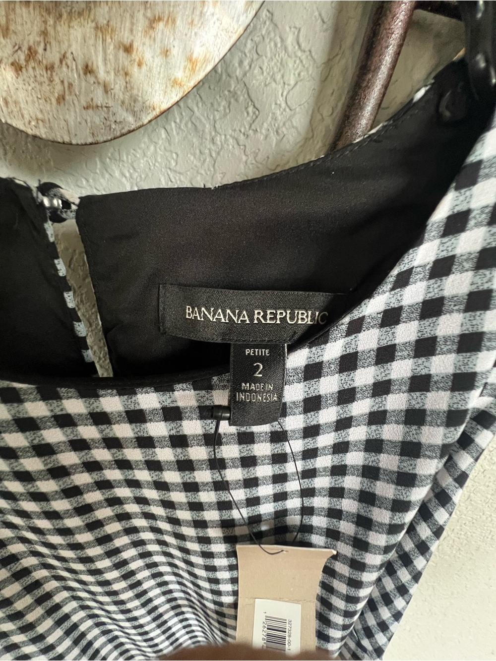 Banana Republic Gingham Racer-Neck Fit-and-Flare Dress Size 2P Black & White